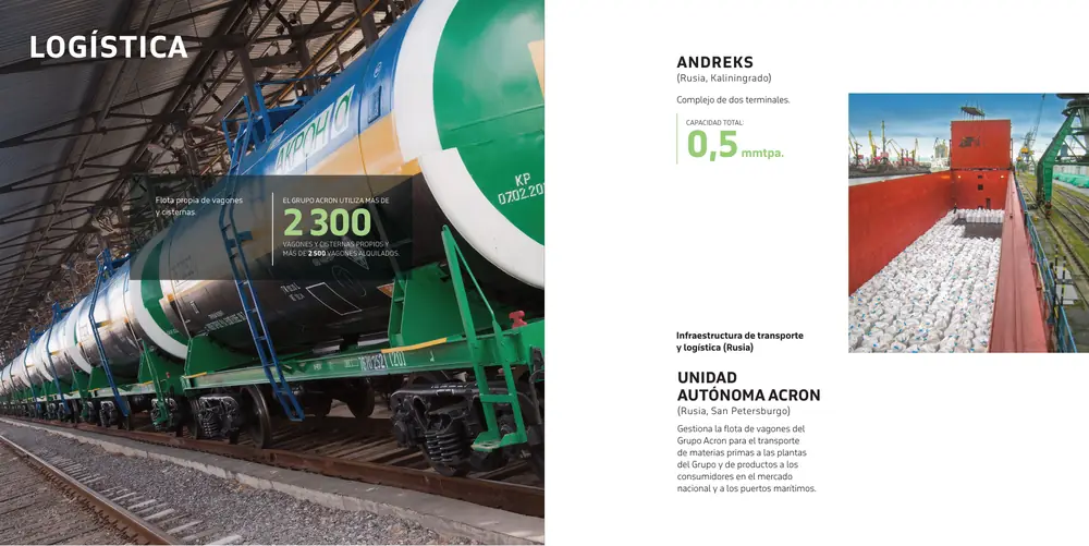 Página 9: LOGÍSTICA Flota propia de vagones y cisternas. EL GRUPO ACRON UTILIZA MÁS DE 2 300 VAGONES Y CISTERNAS PROPIOS